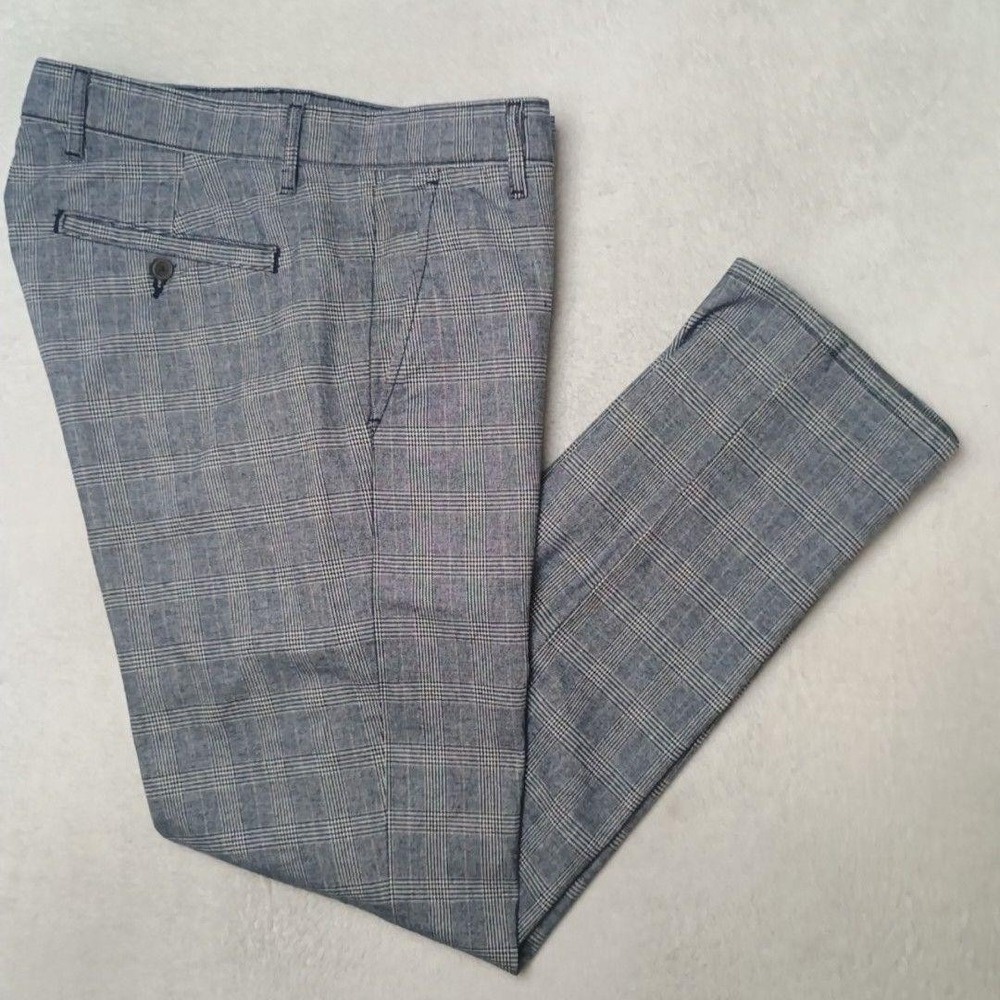Adriano Goldschmied AG Pants Men 33x30 Blue Glen Plaid 5 Pocket Tapered Chino
